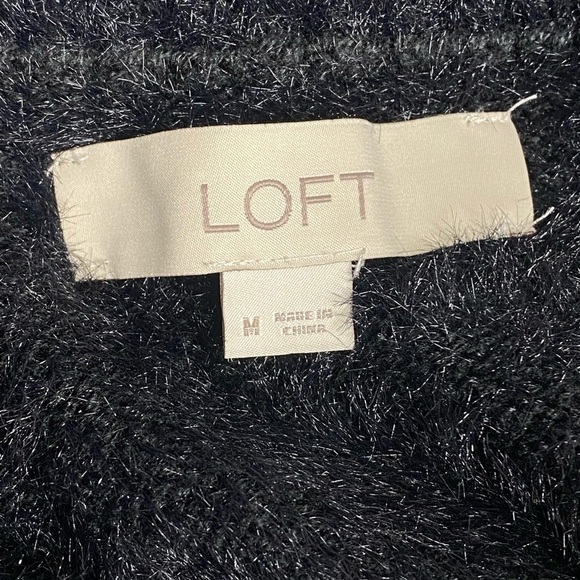 LOFT Black Fuzzy Off-The-Shoulder Sweater, Size Medium - Picture 5 of 9